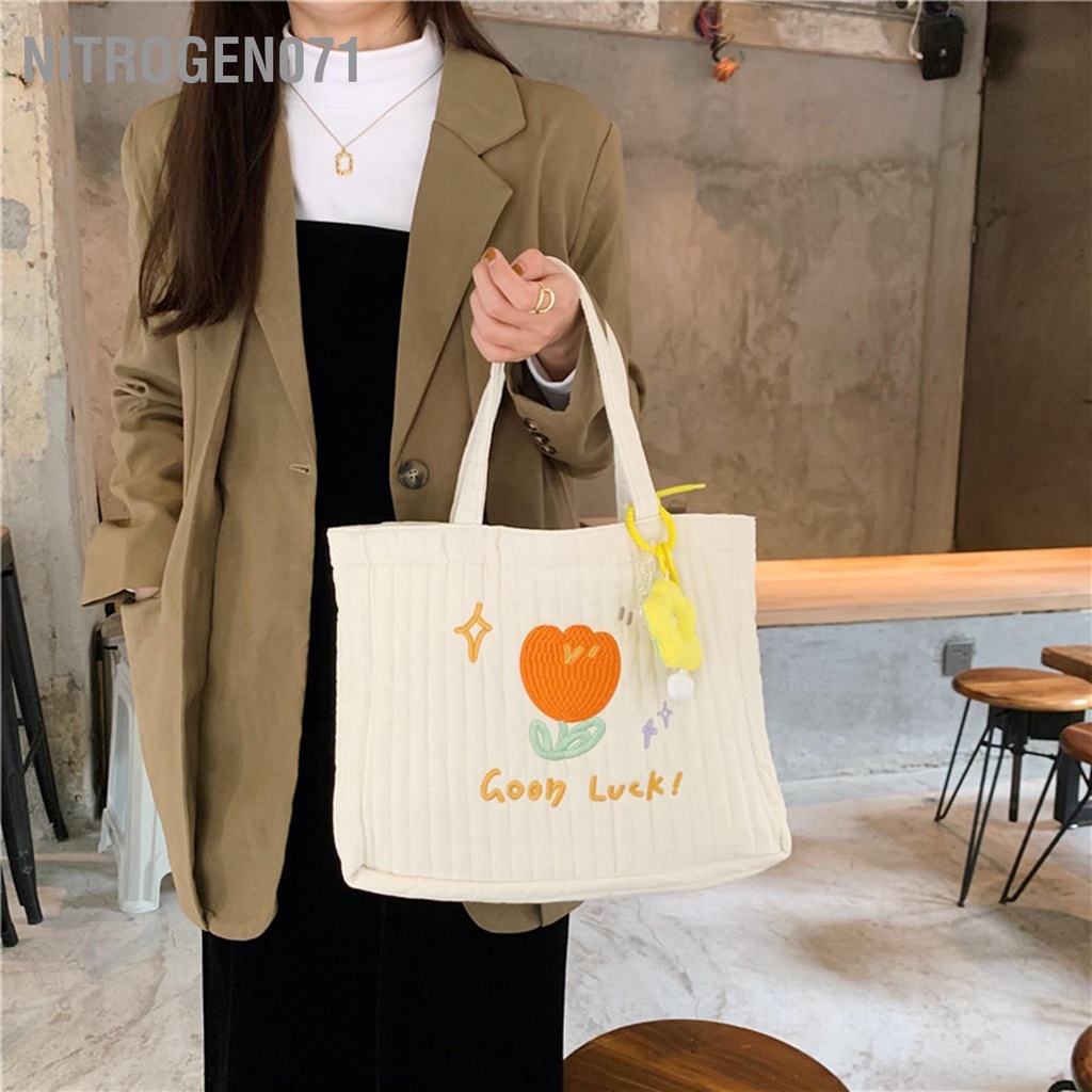 Túi tote vải Túi Canvas Đeo Vai Thêu Họa Tiết Đơn Giản Thời Trang Cho Nữ