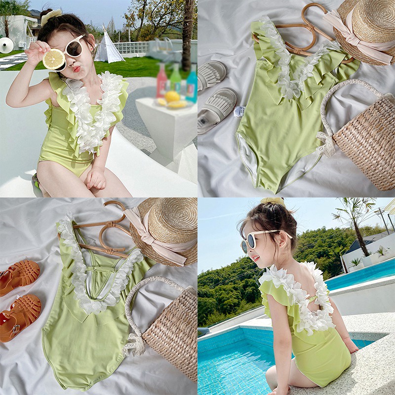 Đồ Bơi Một Mảnh Phối Ren Cho Bé Gái