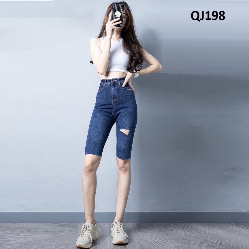 Quần jeans ngố co giãn rách đùi nhẹ QJ198