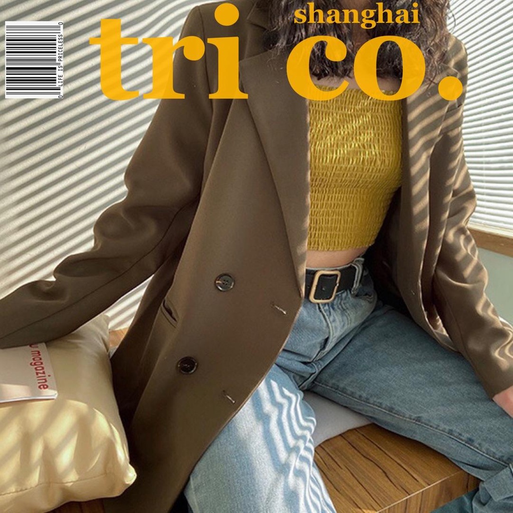 Áo Khoác Vest Dáng Rộng Màu Cà Phê Cỡ Lớn Thời Trang Hàn Quốc Cho Nữ