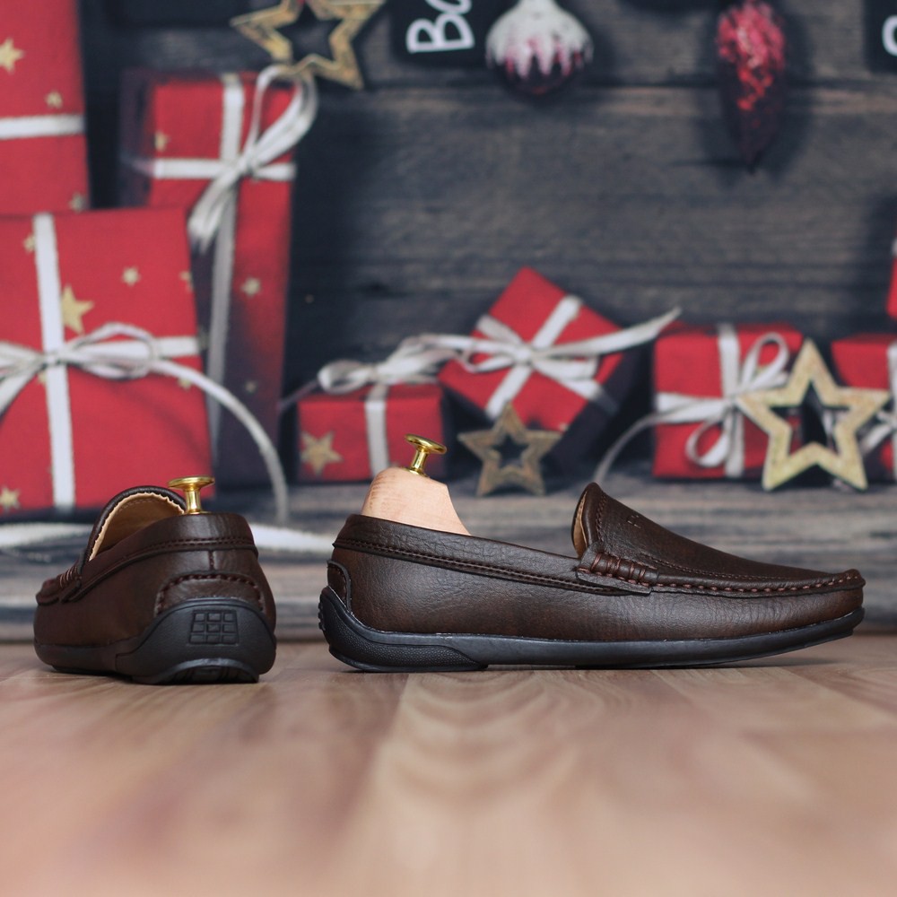 Giày Lười Nam May Đế Màu Nâu