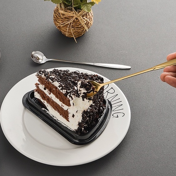 Muỗng Inox Cán Dài Hình Trái Tim/Hoa Màu Bạc Và Vàng Sáng Tạo