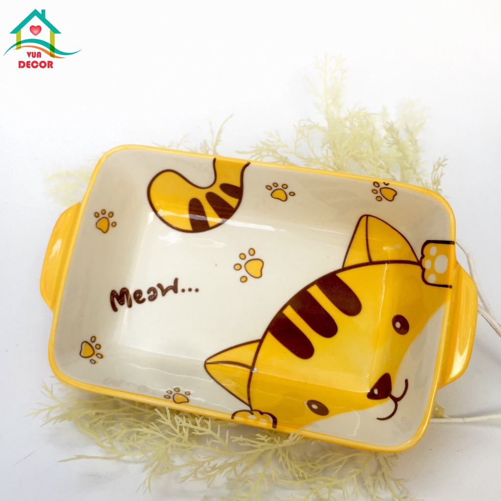 Bát Ăn Cơm Bộ Bát Đĩa Sứ Mèo Vàng Decor Chén Dĩa Dễ Thương Cute Cao Cấp S85