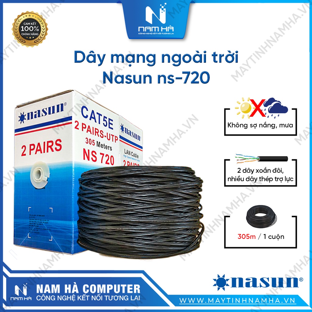 Dây mạng ngoài trời 4 lõi có dây cường lực Nasun ns-720 Vỏ cứng chống chuột Cuộn 305M