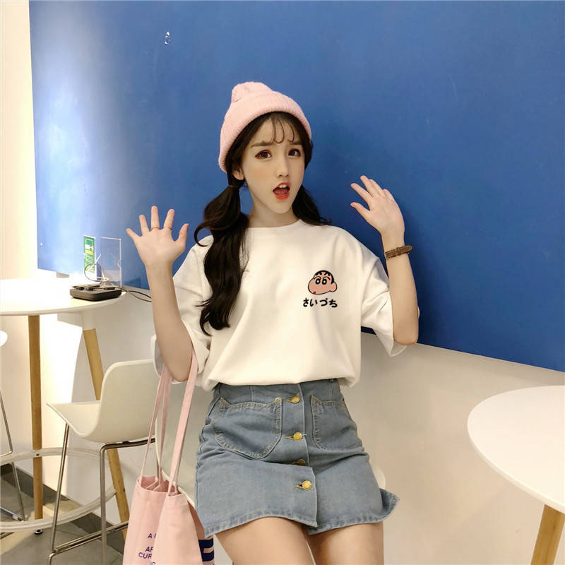 NRVP Áo thun tay ngắn dáng rộng kiểu Hàn Quốc thời trang mùa hè 2021 cho học sinh