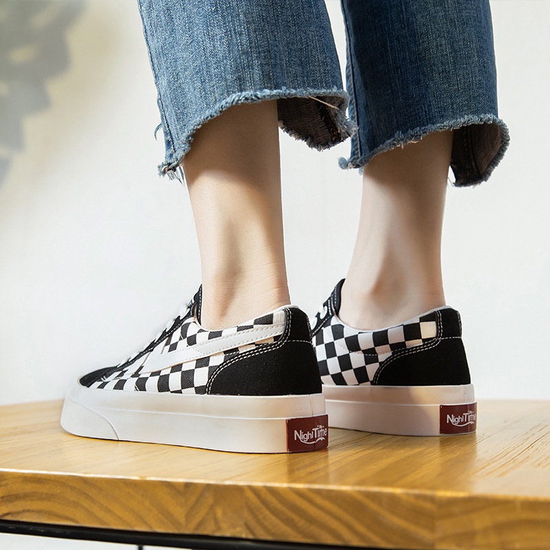 Giày sneaker Ullzang caro cổ thấp xám đen Giầy thể thao bata kiểu dáng basic mới nhất 2022