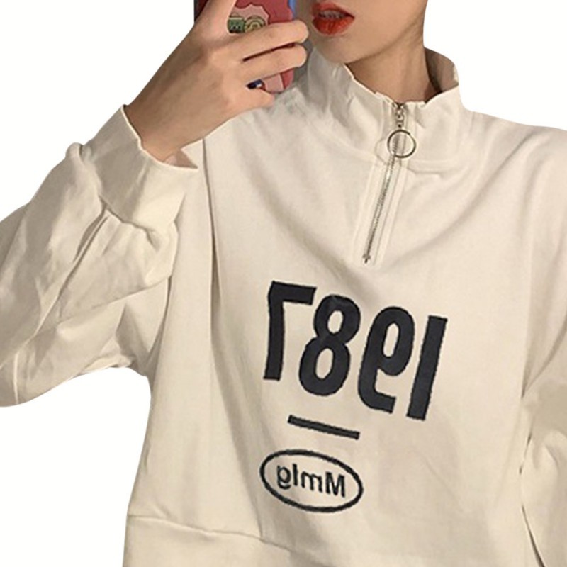 Áo thun cổ cao khoá kéo thời trang xuân thu