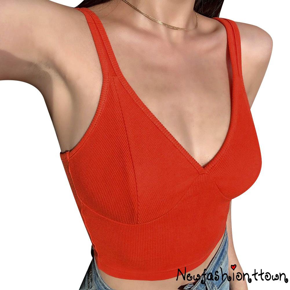 Áo Croptop Dệt Kim Không Tay Cổ Chữ V Gợi Cảm Cho Nữ