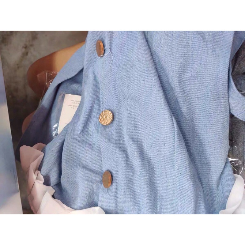 Váy denim nữ có dây treo cổ hot trend 2022 có khoá kéo sau lưng