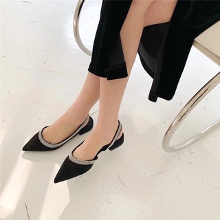 Giày nữ cao gót Slingback mũi nhọn quai viền hạt đá sáng có thêm bigsize_40_41_42