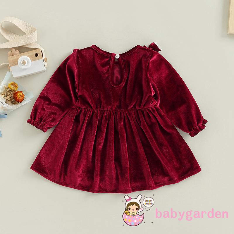 Đầm Chữ A Tay Dài Cổ Tròn Viền Ren Phong Cách Giáng Sinh Cho Bé Gái