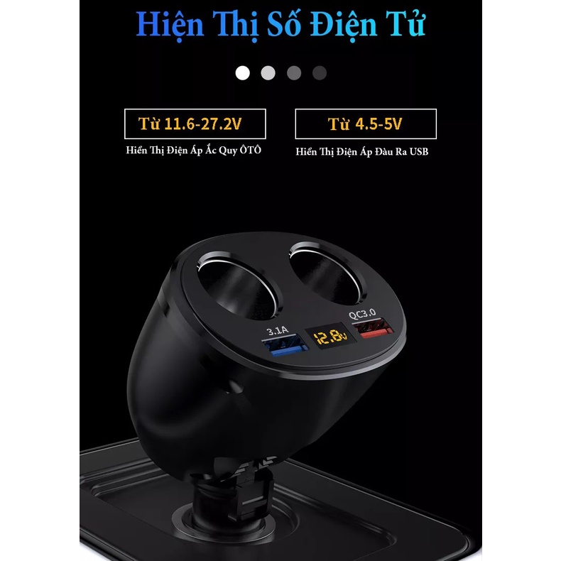 Tẩu Sạc Nhanh Ô Tô – Bộ Chia Tẩu Sạc Không Dây Tiện Lợi - Hỗ Trợ Sạc Nhanh QC3.0