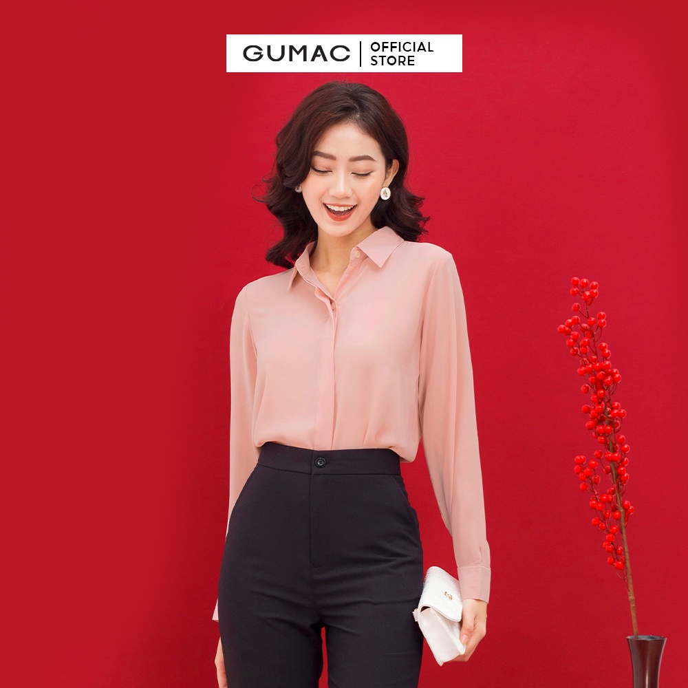 Áo sơ mi nữ cơ bản thời trang GUMAC thiết kế phong cách công sở - giấu nút tinh tế AC01013 - chất liệu tằm ý mỏng mát | WebRaoVat - webraovat.net.vn