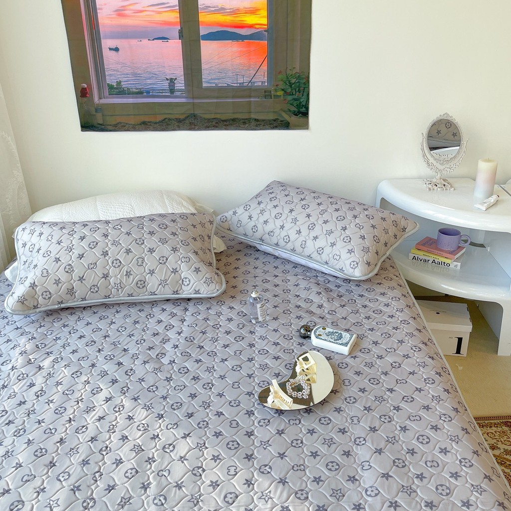 Chiếu Điều Hòa Cao Su Non 5D Hàng Loại 1 Mẫu LV Ghi Xám Trần Tim - Ngân Khánh Bedding Decor