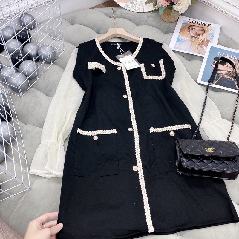 Đầm suông phối viền