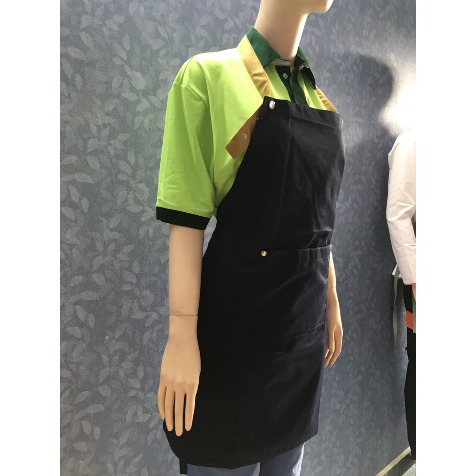 Tạp dề mắc 3 nút màu đen, Tạp dề đồng phục quán cafe, làm bếp, gia đình - Hình chụp thật