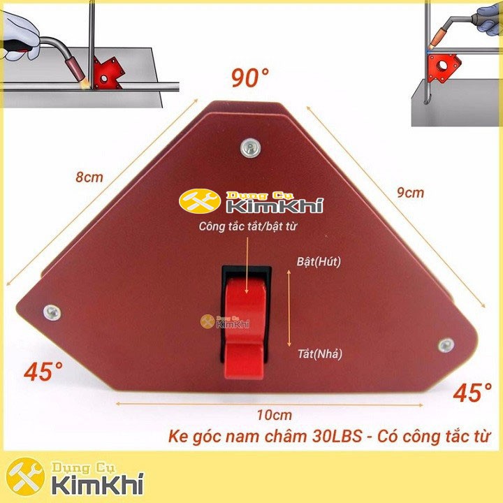 Ke góc nam châm 30 LBS  có công tắc bật từ trường hàn góc 45°,90°,135°- Lực hút 14 Kg