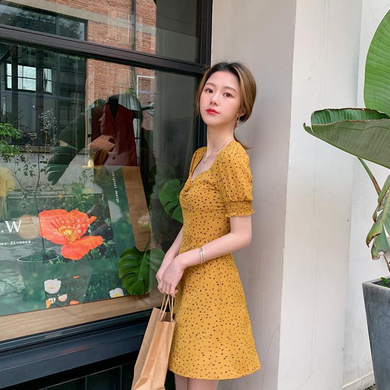 Đầm Hoa Cổ Vuông Tay Phồng Thời Trang Mùa Hè Kiểu Pháp Cổ Điển Mới Cho Nữ