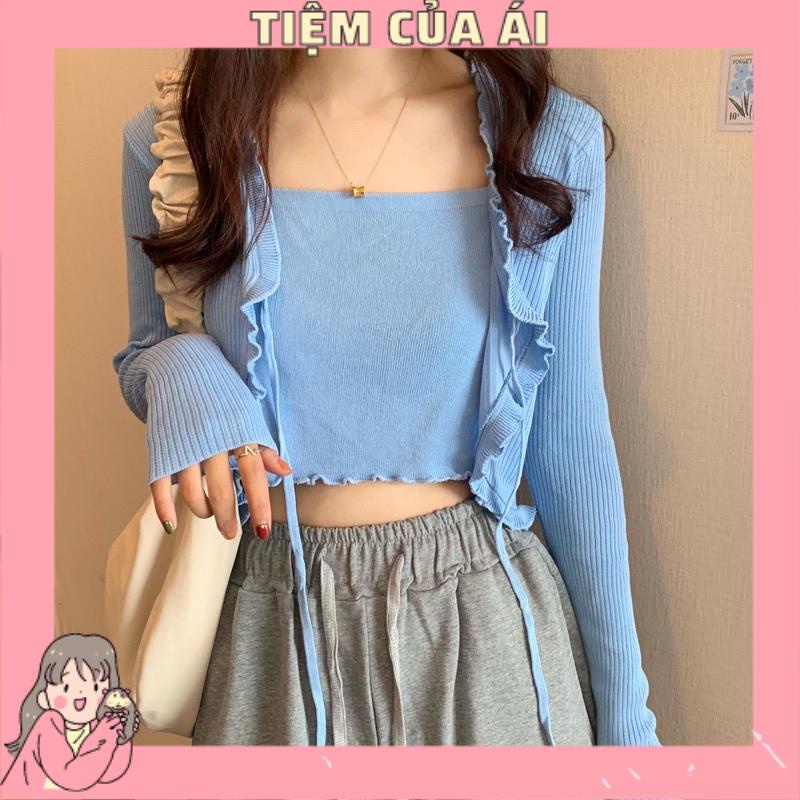 🌱 Áo cardigan khoác cột dây croptop - Set áo 2 dây và khoác 🌱