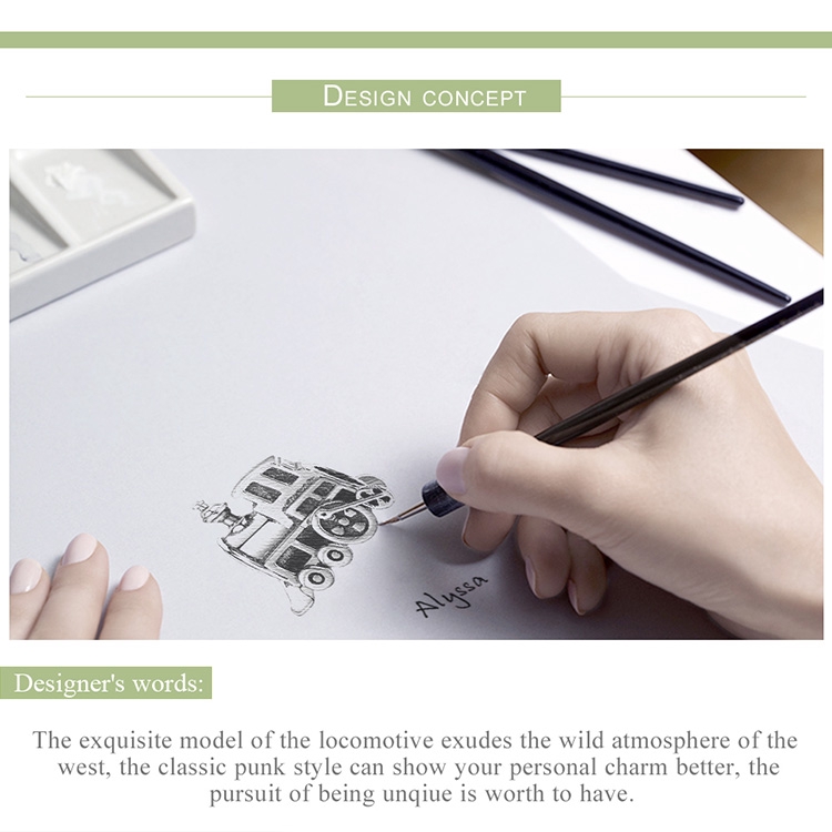 Hạt charm Bamoer SCC507 hình xe lửa độc đáo trang trí đồ trang sức phong cách vintage