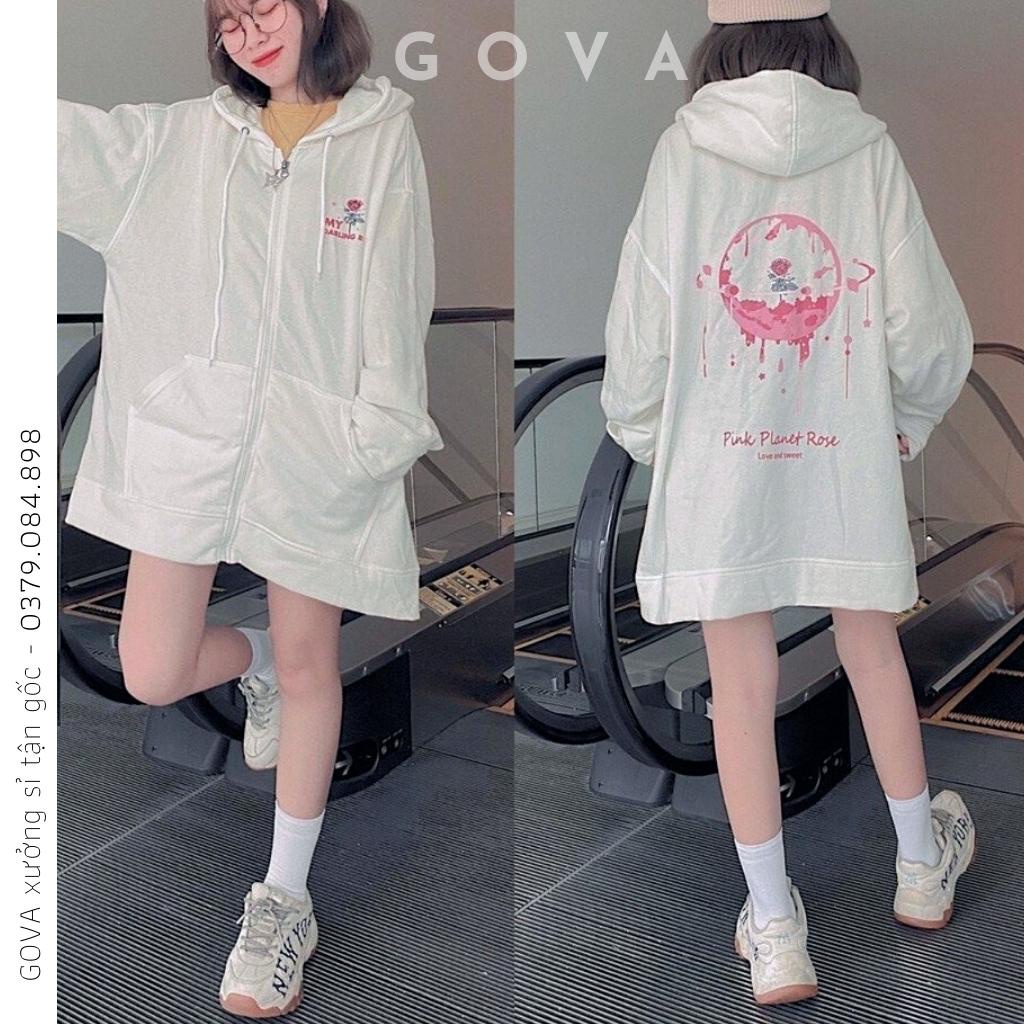 Áo khoác Hoodie nỉ FE PINK PLANTE MOON Dây Kéo form rộng ulzzang Unisex áo nỉ bông nữ AKN24 GOVA