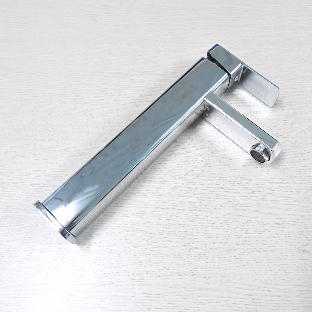 Vòi lavabo nóng lạnh trụ vuông 30cm chất liệu Inox 304 mạ Màu Bạc cao cấp với đầu vòi tạo bọt, chống giọt bắn