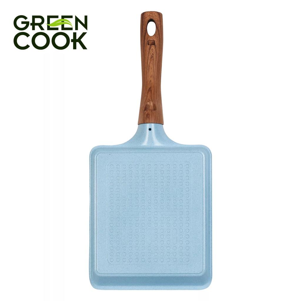 Chảo đúc đáy từ chữ nhật men đá xanh sapphire Green Cook GCP09-1518IH với 10 lớp chống dính an toàn cho sức khoẻ