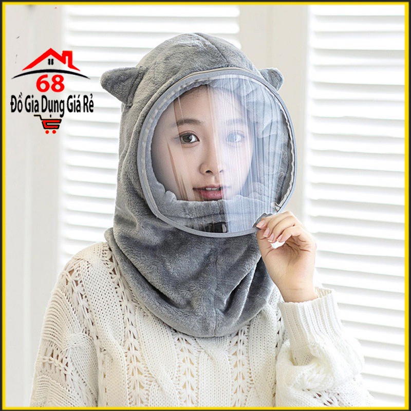 Mũ lông choàng cổ kèm kính chắn cho mùa đông ấm áp