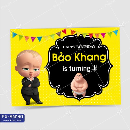 Thiệp sinh nhật -  Thôi nôi bé trai Nhóc Trùm |  Thiệp Pluxi in nội dung theo yêu cầu | PX_SN130