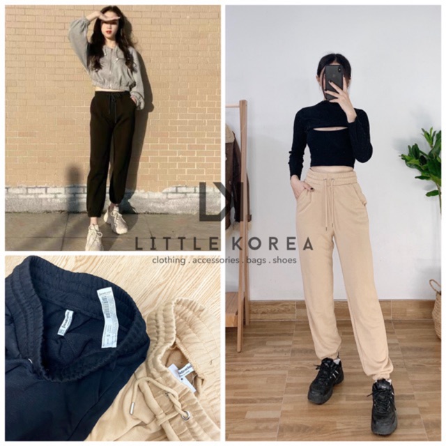 Quần Jogger Nữ, Quần Nỉ Nữ Ống Suông, Quần Thể Thao Nữ Cạp Chun STRA - LITTLE KOREA