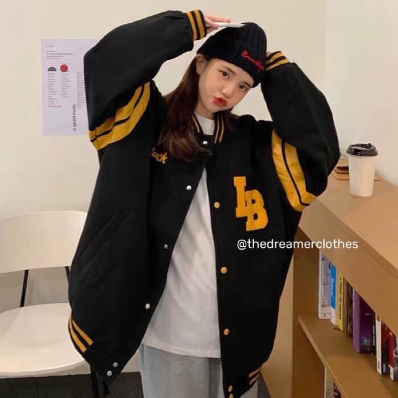 Áo khoác bóng chày viền màu có ảnh thật