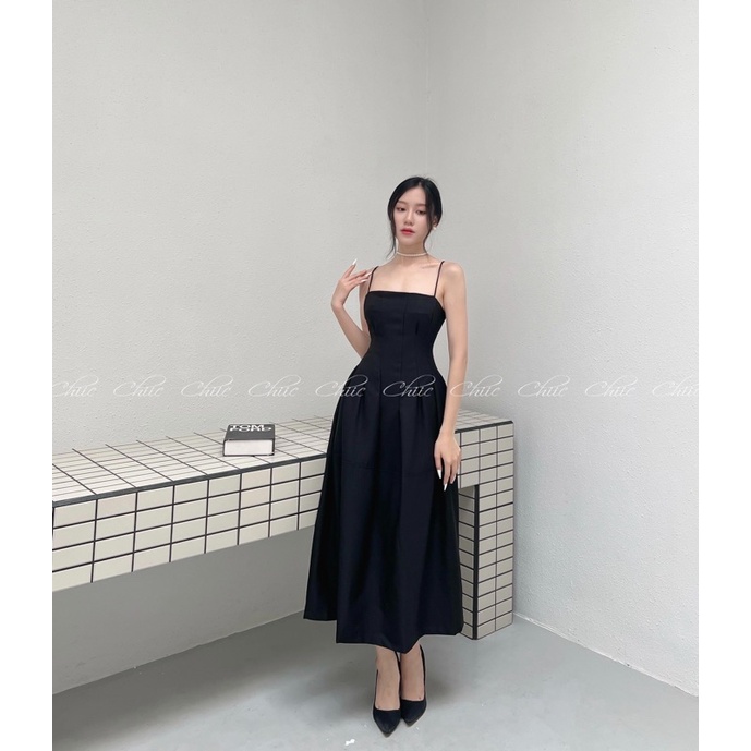 Đầm hai dây dự tiệc dáng dài xòe - MS37