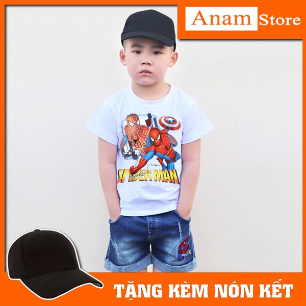 Áo thun trẻ em Người Nhện, Tặng kèm nón kết, Có size người lớn, Anam Store