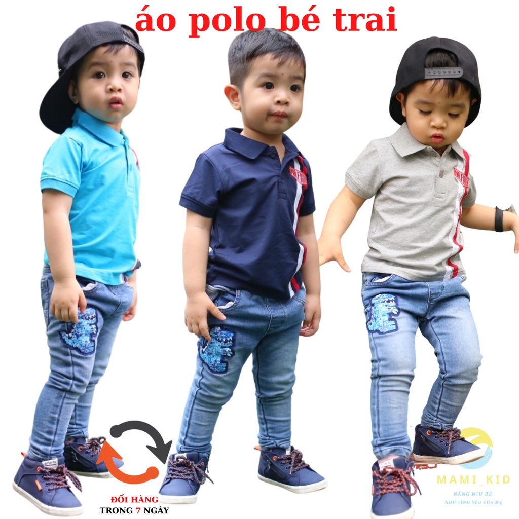 áo polo bé trai 15-50kg, chất cotton 100% siêu đẹp, mamikid