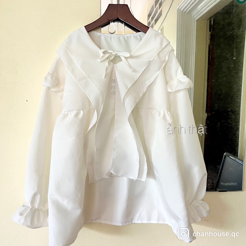 Áo Sơ Mi Bèo Vai Bèo Cổ, Áo Bánh Bèo Tiểu Thư Màu Trắng Ulzzang Phong Cách Hàn Quốc Chan House.
