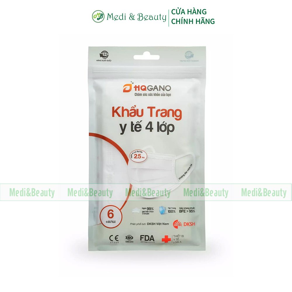 QUÀ TẶNG_Khẩu trang kháng khuẩn cao cấp 4 lớp HQGANO chống bụi mịn, kháng khuẩn, không mùi - túi 6 cái