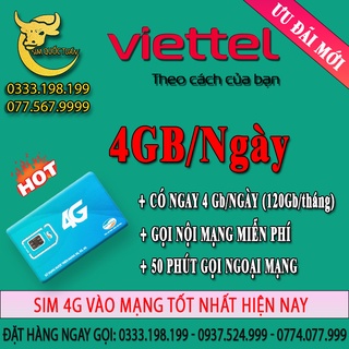 Sim Viettel 4G V120N 1 năm {4GB/ngày} [120GB/Tháng] miễn phí gọi nội mạng dưới 20 phút và 50 phút ngoại mạng