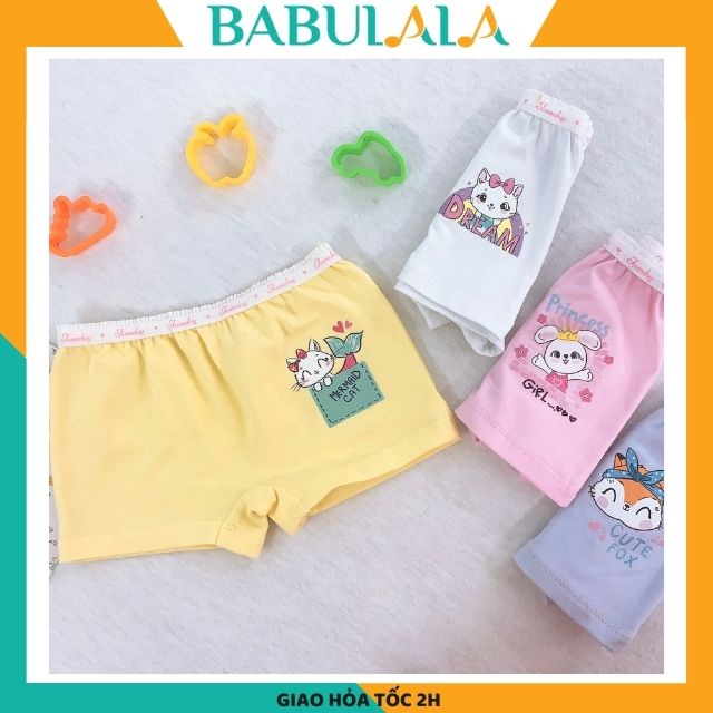 Quần Chip Đùi Bé Gái Hàng Việt Nam Vải Cotton Co Giãn 4 Chiều Thấm Mồ Hôi -Quần Lót Quần Sịp Hình Mèo Thỏ BABULALA-QC01