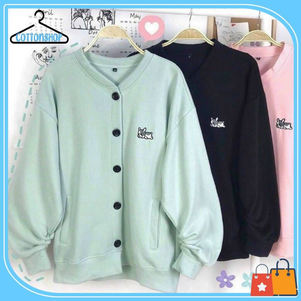 [Giá siêu rẻ] Áo khoác nỉ cardigan nút cài thêu cún | BigBuy360 - bigbuy360.vn