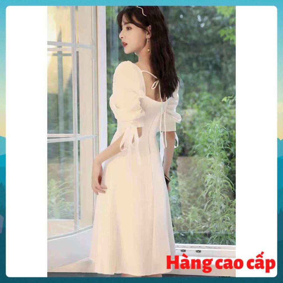 (Hàng cao cấp) Đầm trắng tinh khôi cổ vuông tay bồng thắt nơ - Lina dress | BigBuy360 - bigbuy360.vn