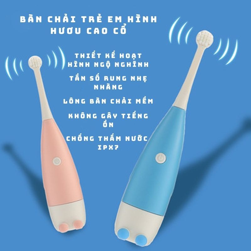 Bàn chải điện dành cho trẻ em SUN SMILE có nhiều màu họa tiết vui nhộn, kèm pin và 1 đầu chải dự phòng