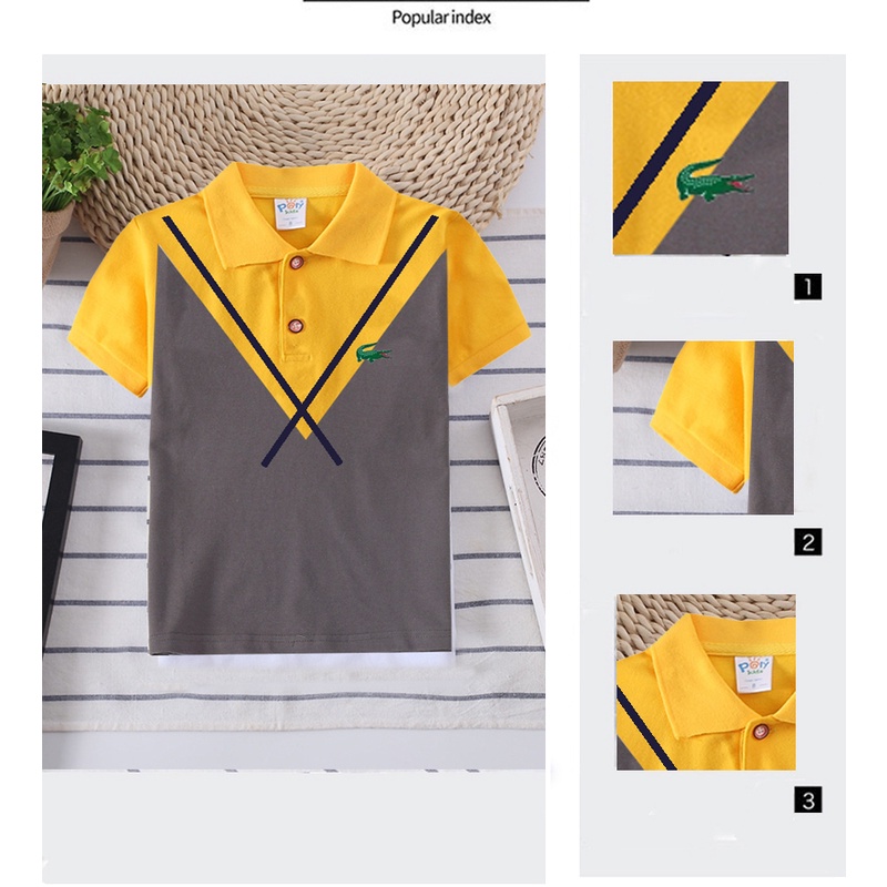 Kids shirt Boy Polo shirt Embroider Lapel Cotton Children Clothing Korean Fashion wear Ready Stock
