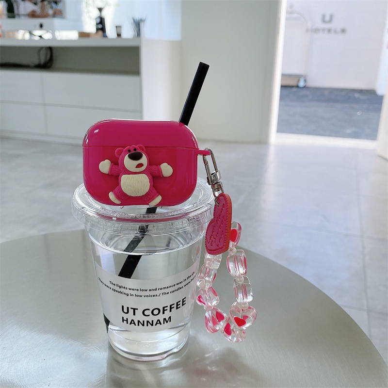 Vỏ bao đựng tại nghe airpod Pinks 1 Gấu Dâu Lotso bảo vệ bao đựng tai nghe không dây bluetooth 1/2/Pro/i12/i9/i7