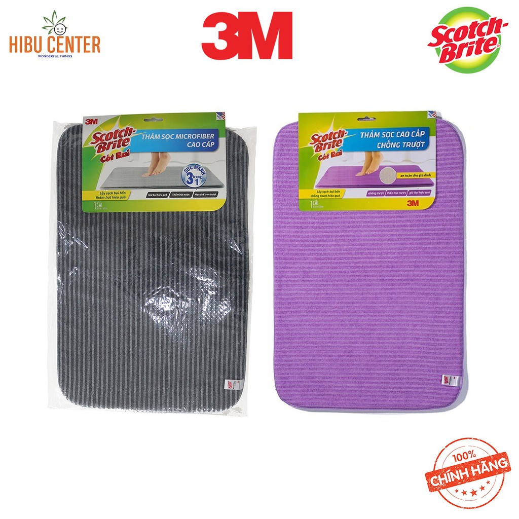 Thảm Trơn/ Sọc Microfiber Cao Cấp/ Mới Scotch-Brite 3M - 35 x 50 cm – Chống Trượt, Thấm Hút Nước, Giữ Bụi Hiệu Quả