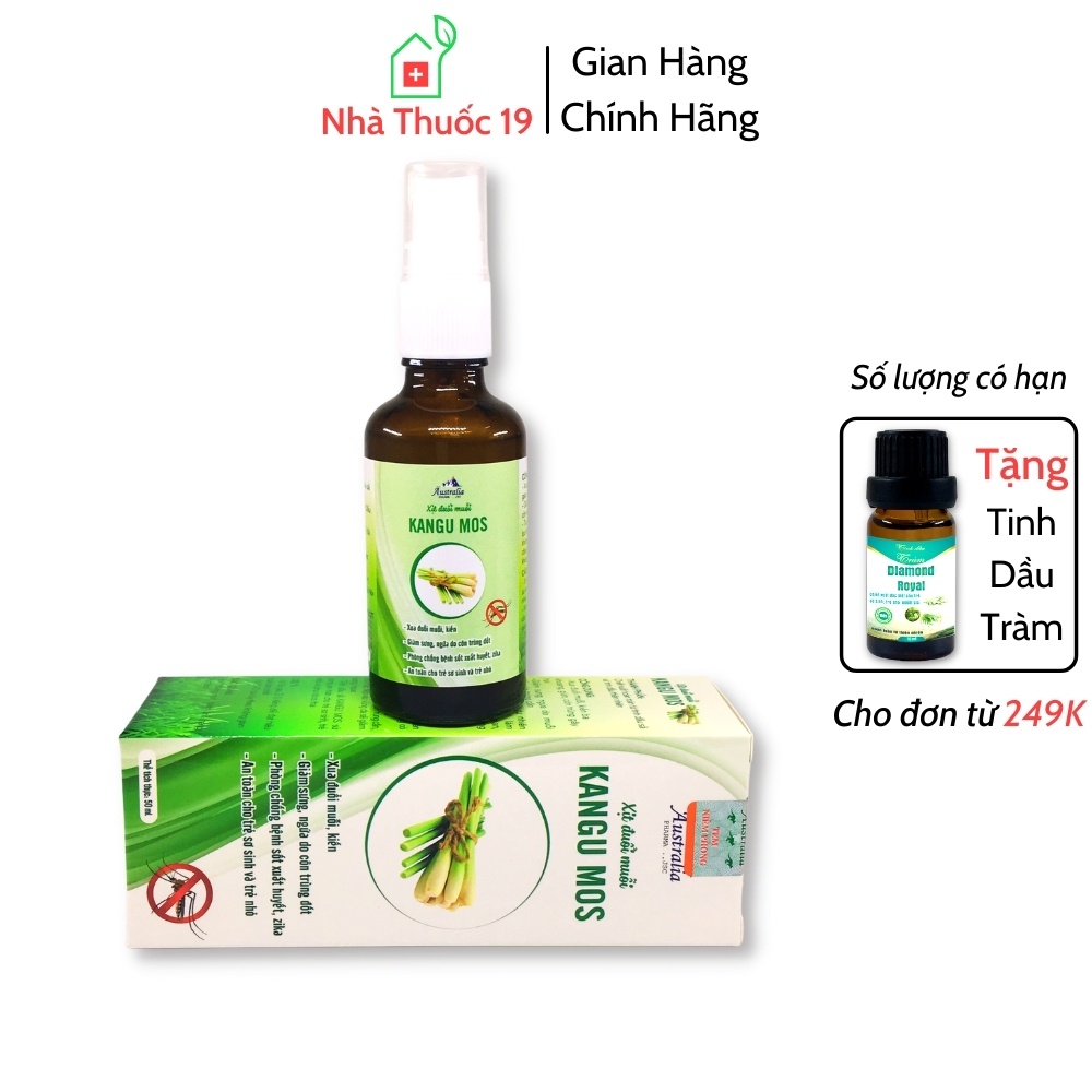 Xịt Đuổi Muỗi Kangu Mos - Chống Muỗi Đốt, Ngăn Côn Trùng Cắn, Thành Phần 100% Tự Nhiên, An Toàn Cho Bé (Lọ 50ml)