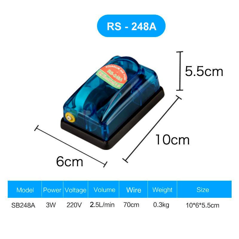 Máy sục khí bể cá mini Rs electrical RS-248A ( 3W - 2.5L/PHÚT) cung cấp oxy cho hồ thúy sinh