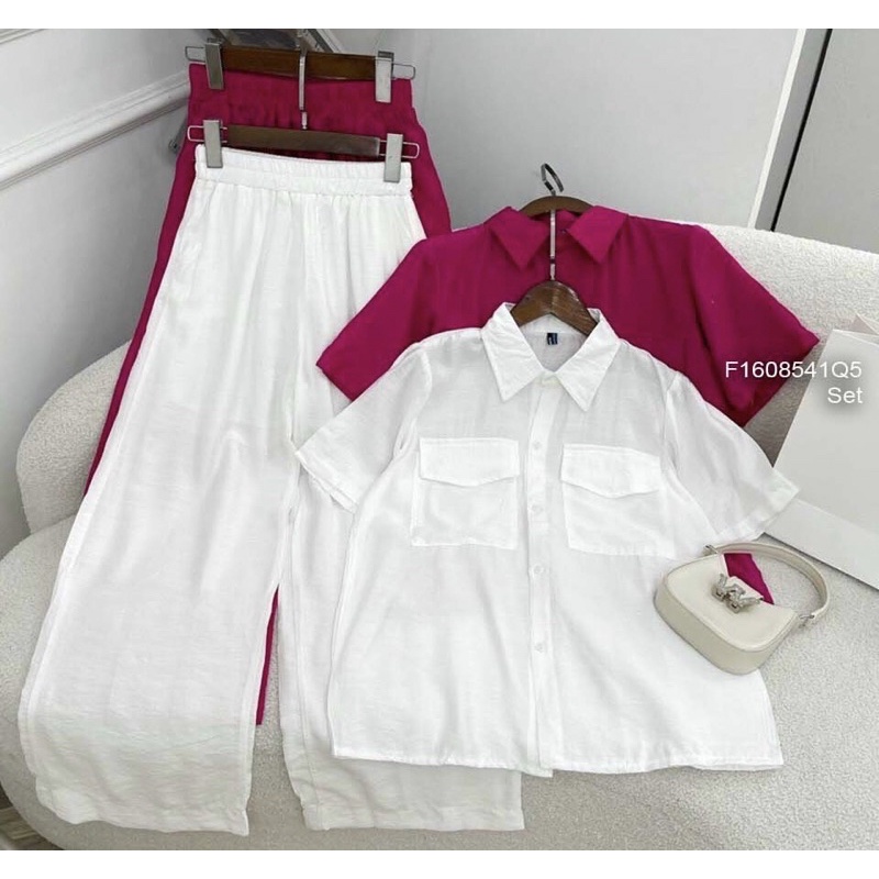 Set đũi áo cổ bẻ hai túi kèm quần dài TT1608