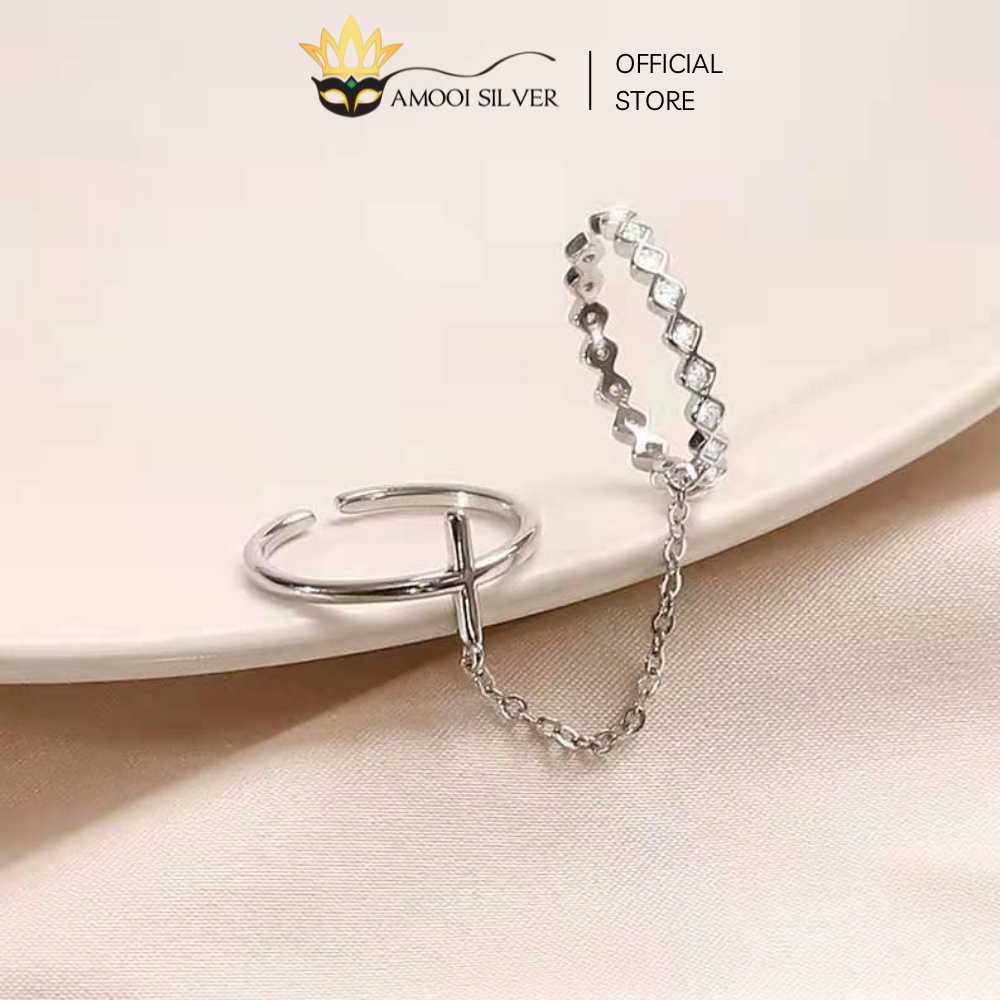 Nhẫn bạc S925 set 2 chiếc dây xích - Amooi Silver AN62