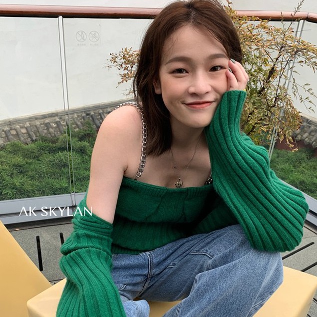Set Áo Hai Dây + Áo Khoác Cardigan Dệt Kim Dáng Ôm Phong Cách Thời Trang Pháp Dành Cho Nữ