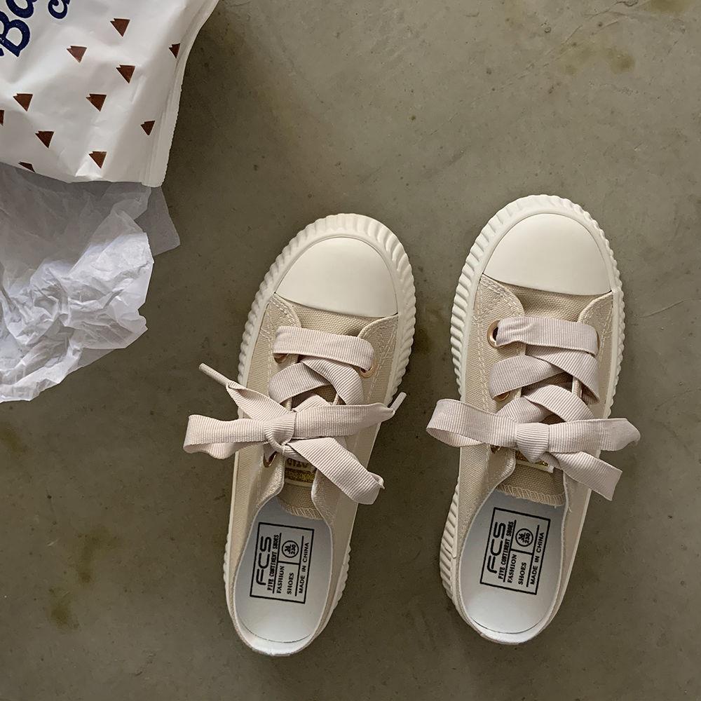 Giày canvas hở gót phối ruy băng thời trang mùa hè cho nữ | BigBuy360 - bigbuy360.vn